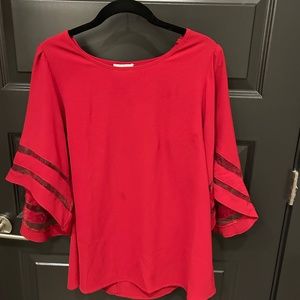 Umgee Red Blouse with trumpet bell sleeves (size s)